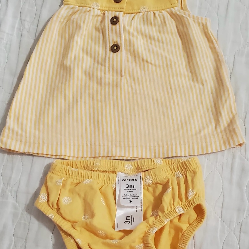 Carter's Yellow Striped Dress and Diaper Cover Set